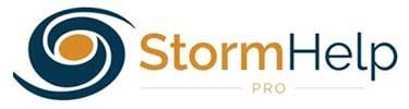 StormHelp Pro logo with orange and teal swirl icon and text on white background