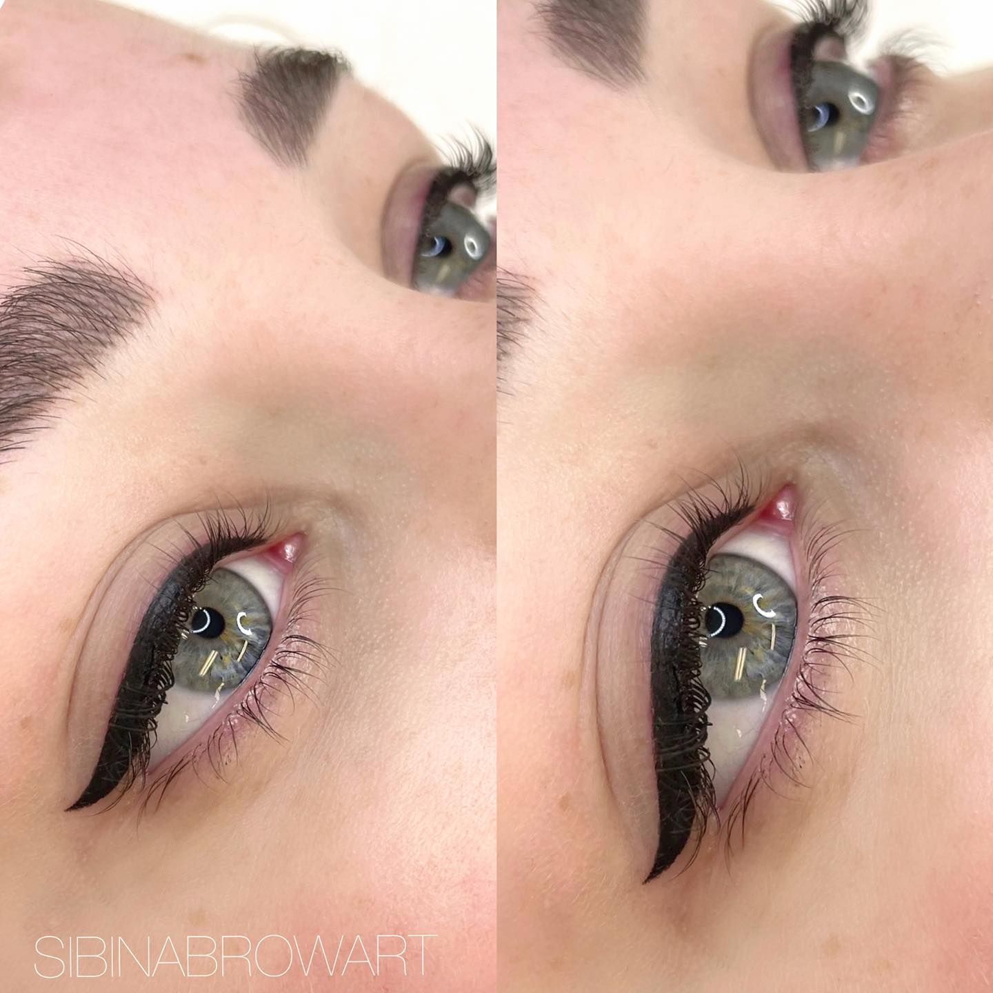 A before and after picture of a woman 's eye with eyeliner — Sibina Cosmetic Tattoo Art In Broadbeach, QLD