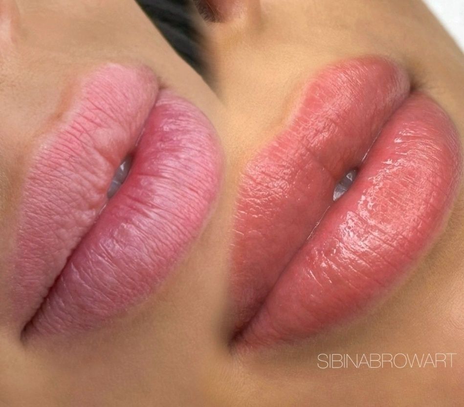A before and after picture of a woman 's lips — Sibina Cosmetic Tattoo Art In Broadbeach, QLD