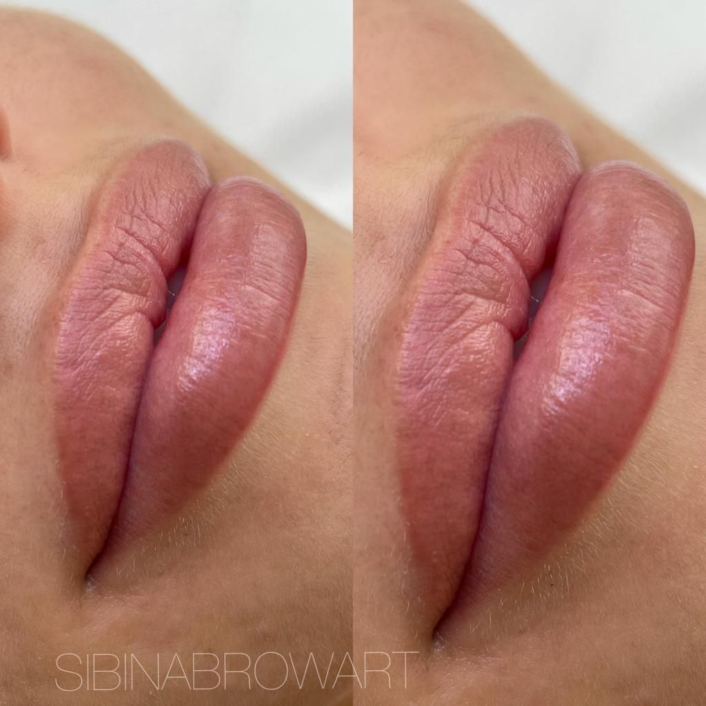 A before and after photo of a woman 's lips — Sibina Cosmetic Tattoo Art In Broadbeach, QLD