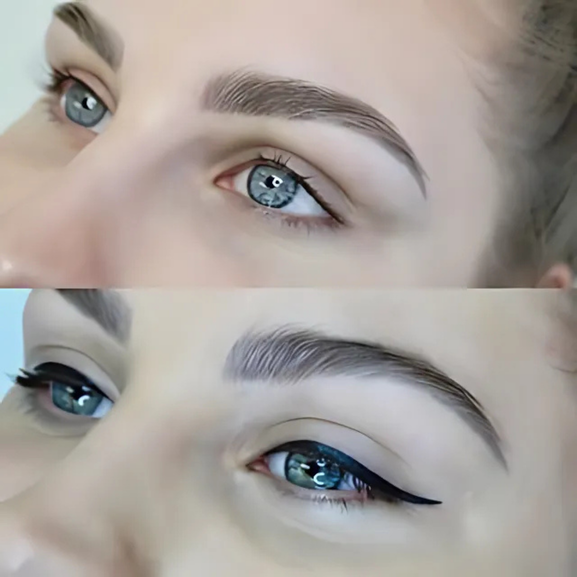 A before and after picture of a woman 's eyebrows — Sibina Cosmetic Tattoo Art In Broadbeach, QLD