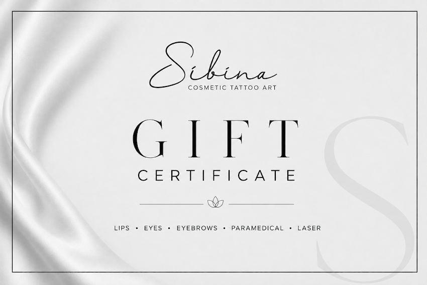 Minimal white gift certificate for Siblina, with elegant black typography and thin border — Sibina Cosmetic Tattoo Art In Broadbeach, QLD