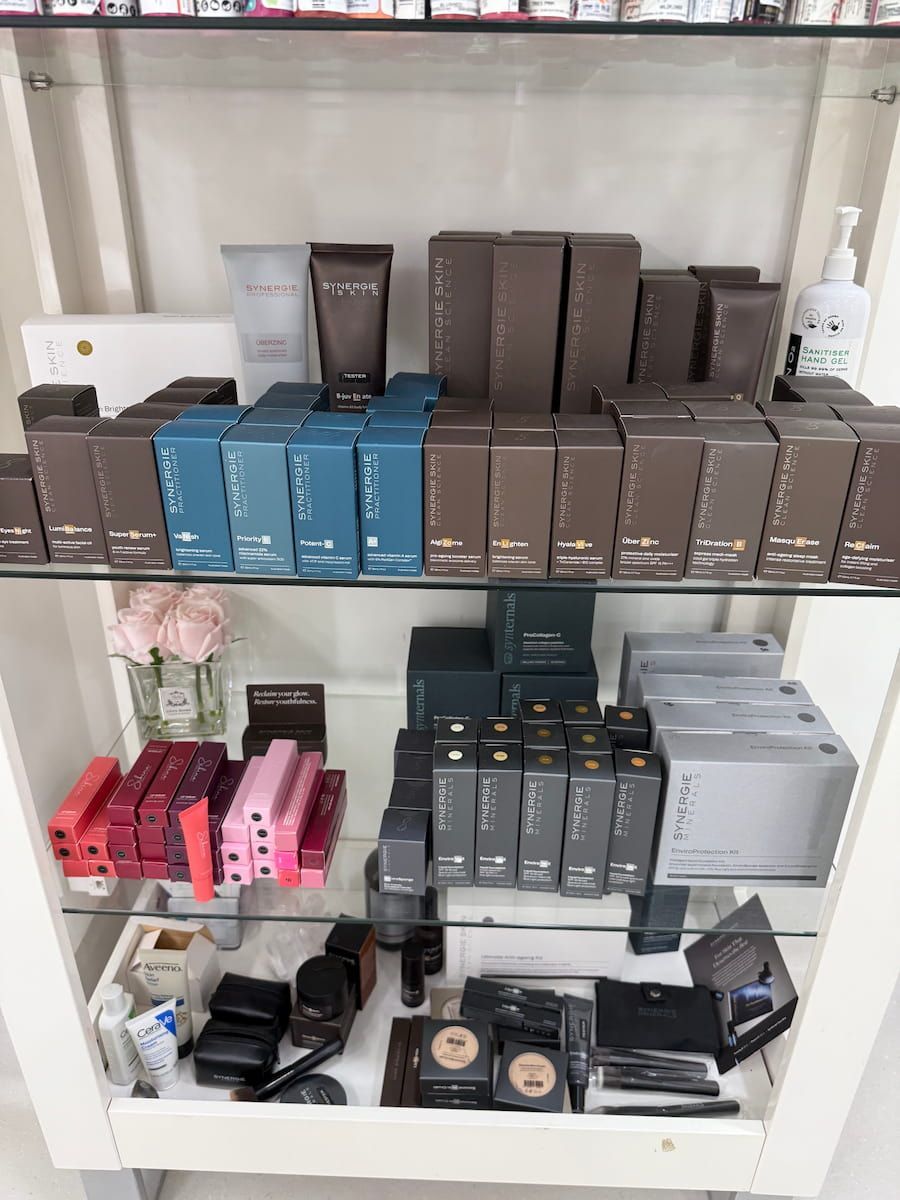 Shelves Stocked With Assorted Boxed Cosmetics and Beauty Products — Sibina Cosmetic Tattoo Art In Broadbeach, QLD