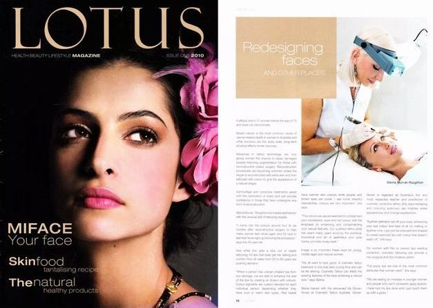 A woman is on the cover of a magazine called lotus — Sibina Cosmetic Tattoo Art In Broadbeach, QLD
