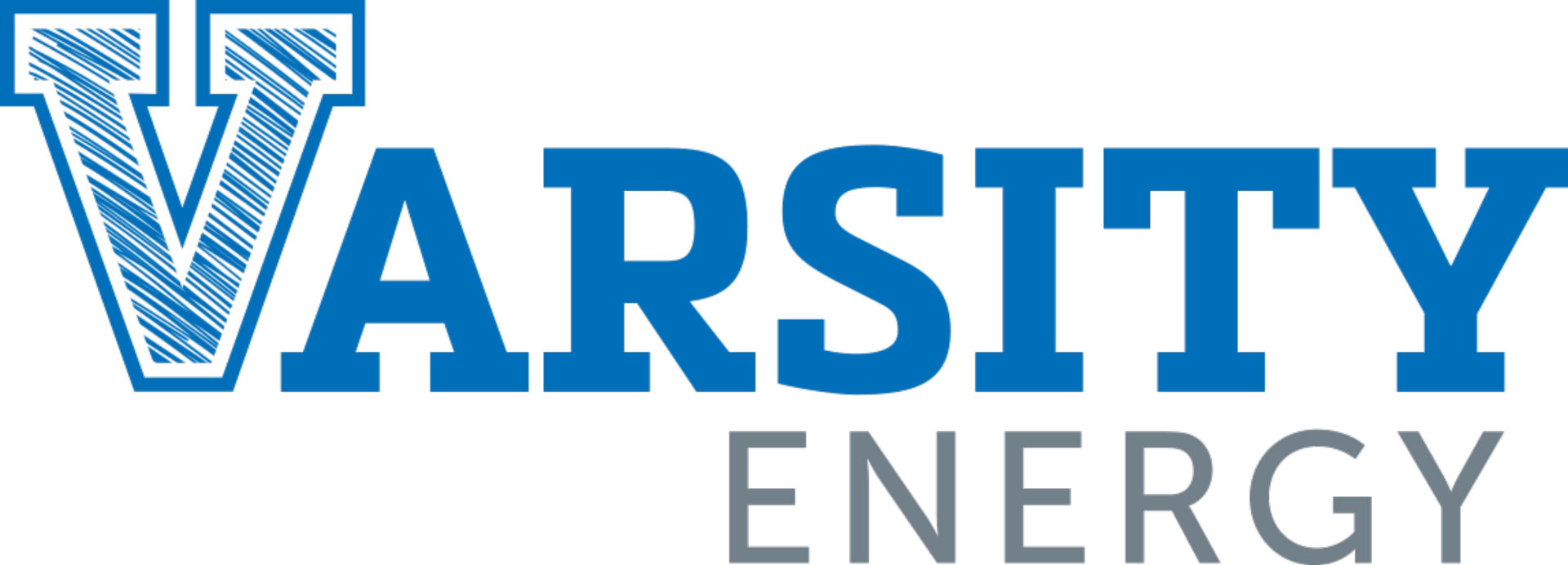 Varsity Energy logo with blue text and a stylized 