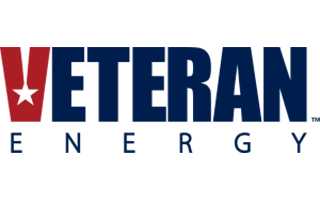 Veteran Energy logo: blue and red text, red star within the letter 