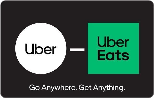 Uber and Uber Eats gift card with logo and slogan: