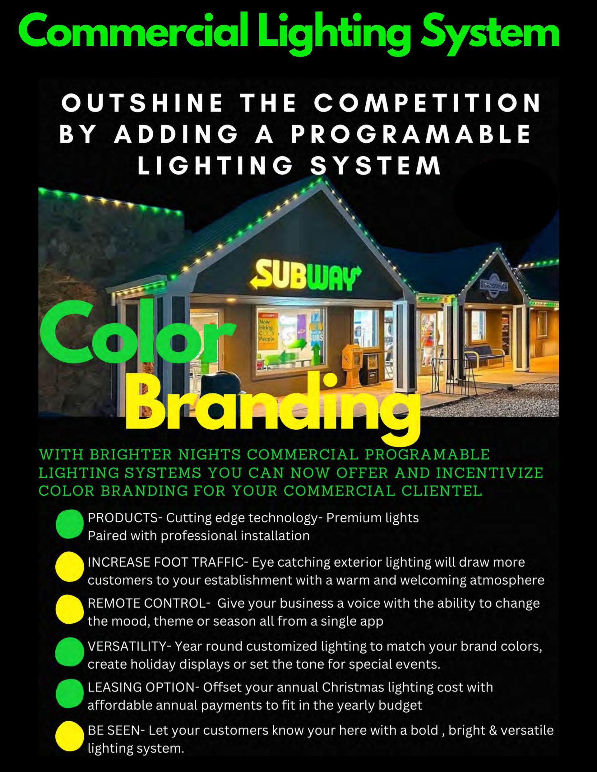 Advertisement for a commercial lighting system on a Subway restaurant.