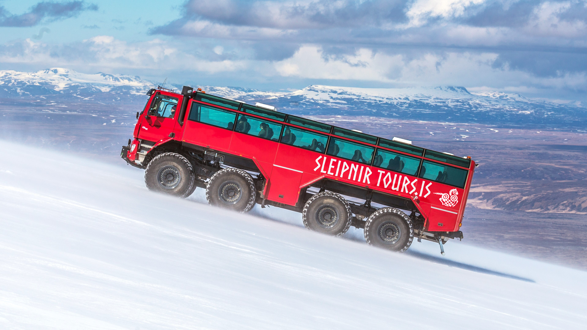 Sleipnir Monster truck driving on top of Langjökull glacier
