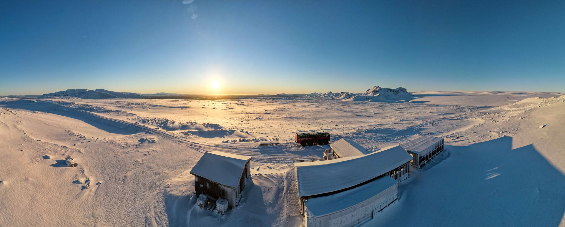 View of a winter sunset above Mt Jarlhetta and Langjökull glacier