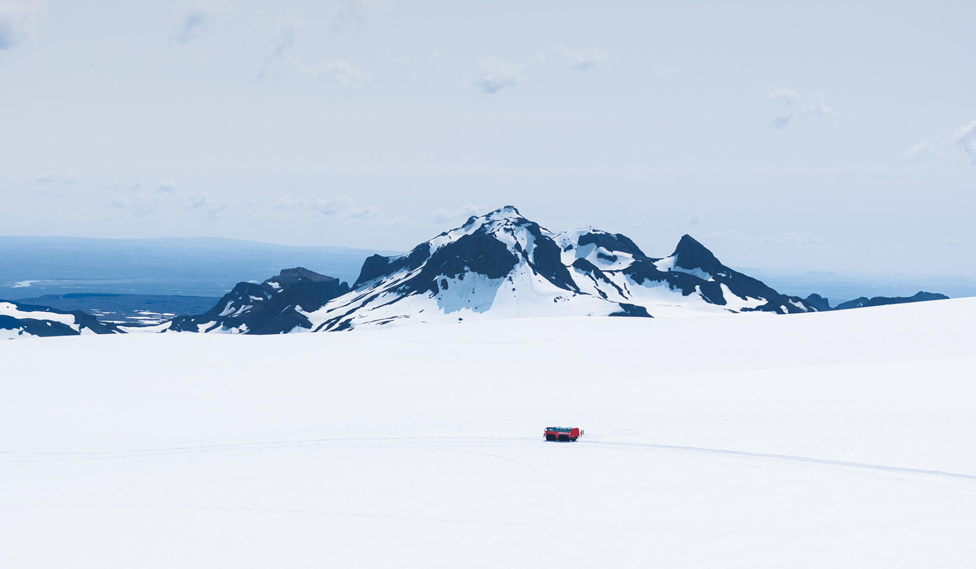 View of a winter sunset above Mt Jarlhetta and Langjökull glacier