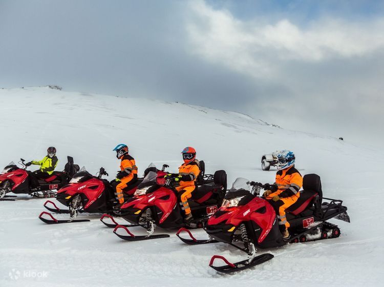 Group of people on snowmobiles