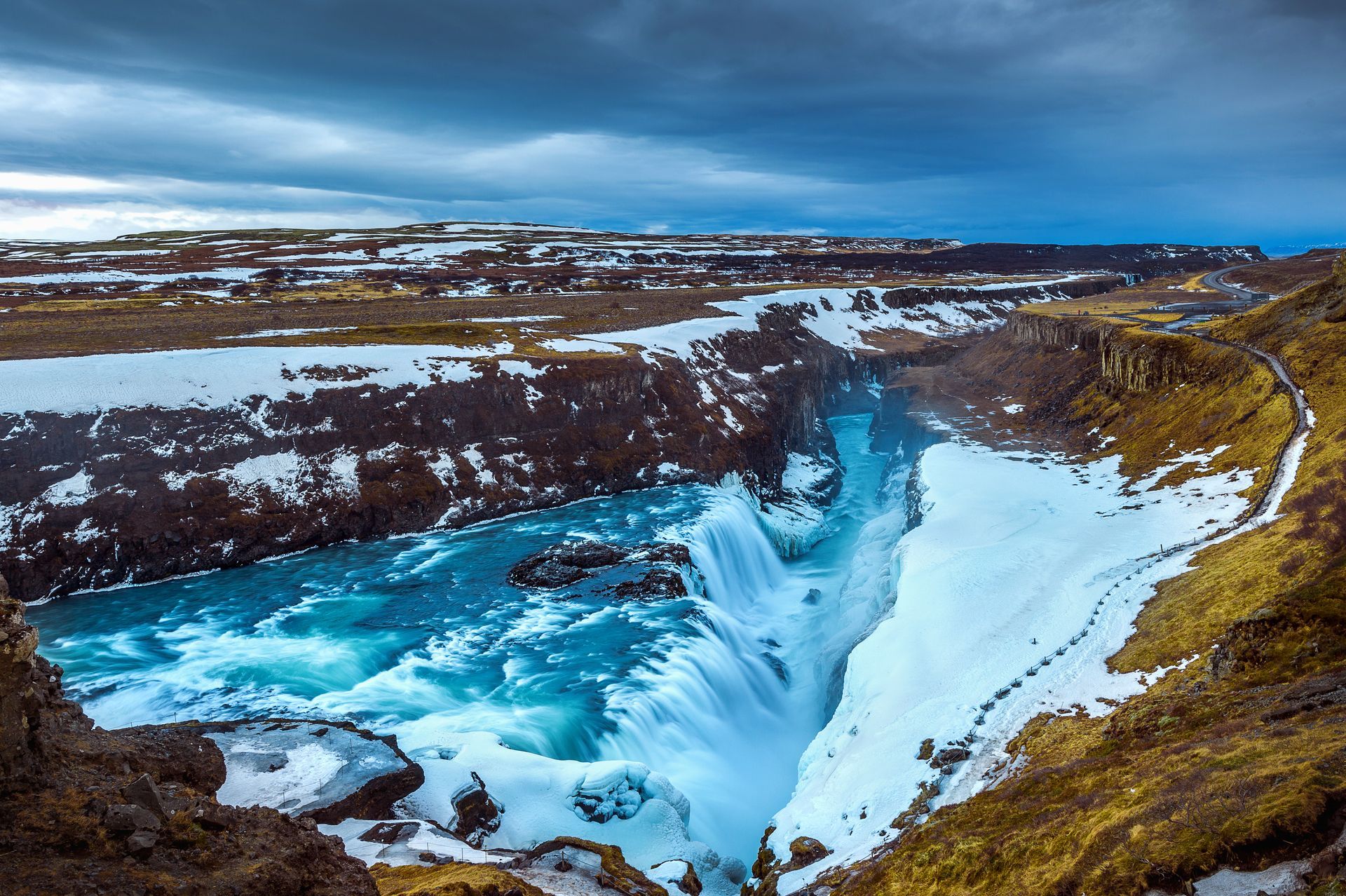 A view to Gullfoss waterfall in winter time