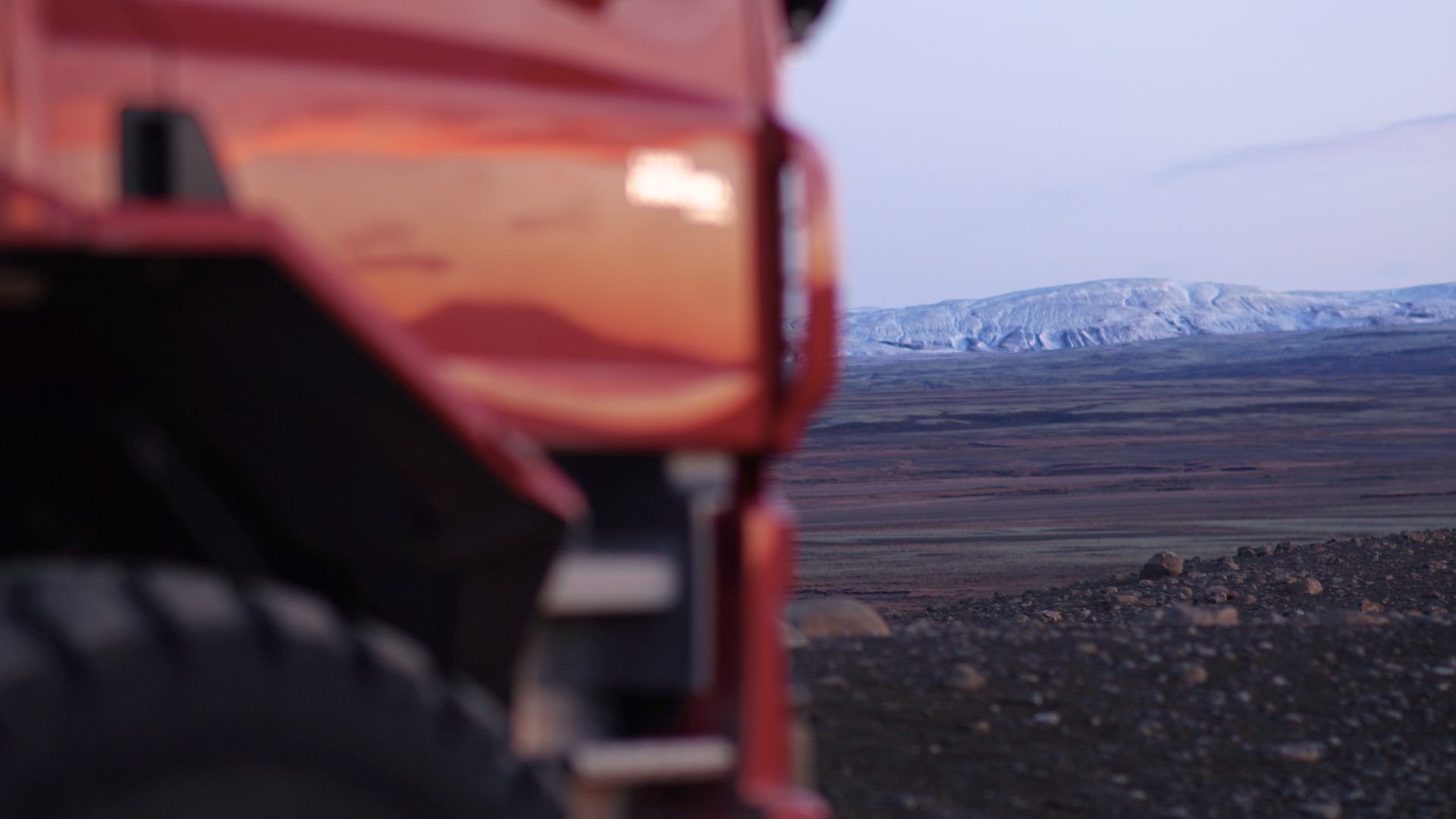View of a winter sunset above Mt Jarlhetta and Langjökull glacier
