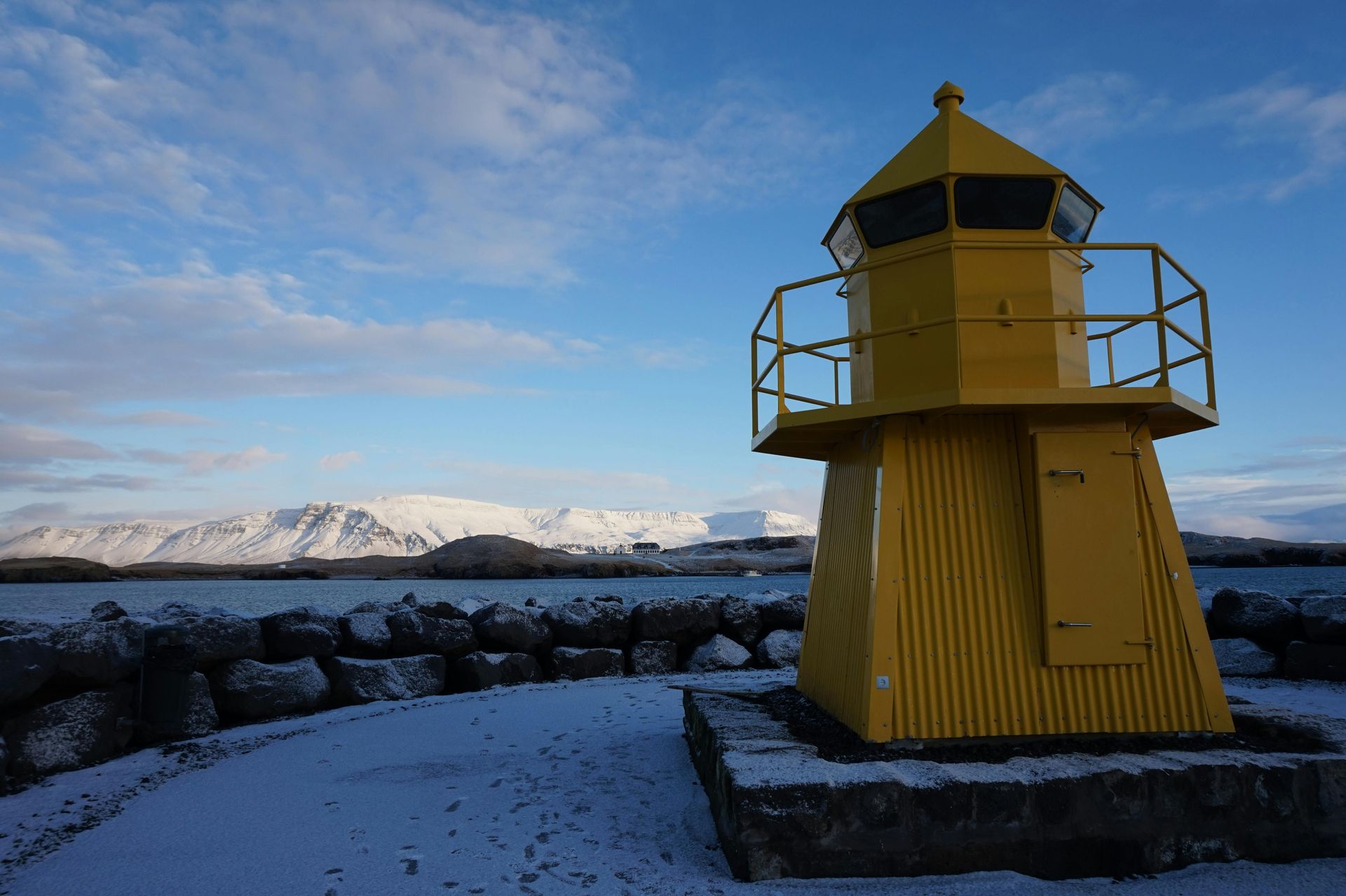 View of a winter sunset above Mt Jarlhetta and Langjökull glacier