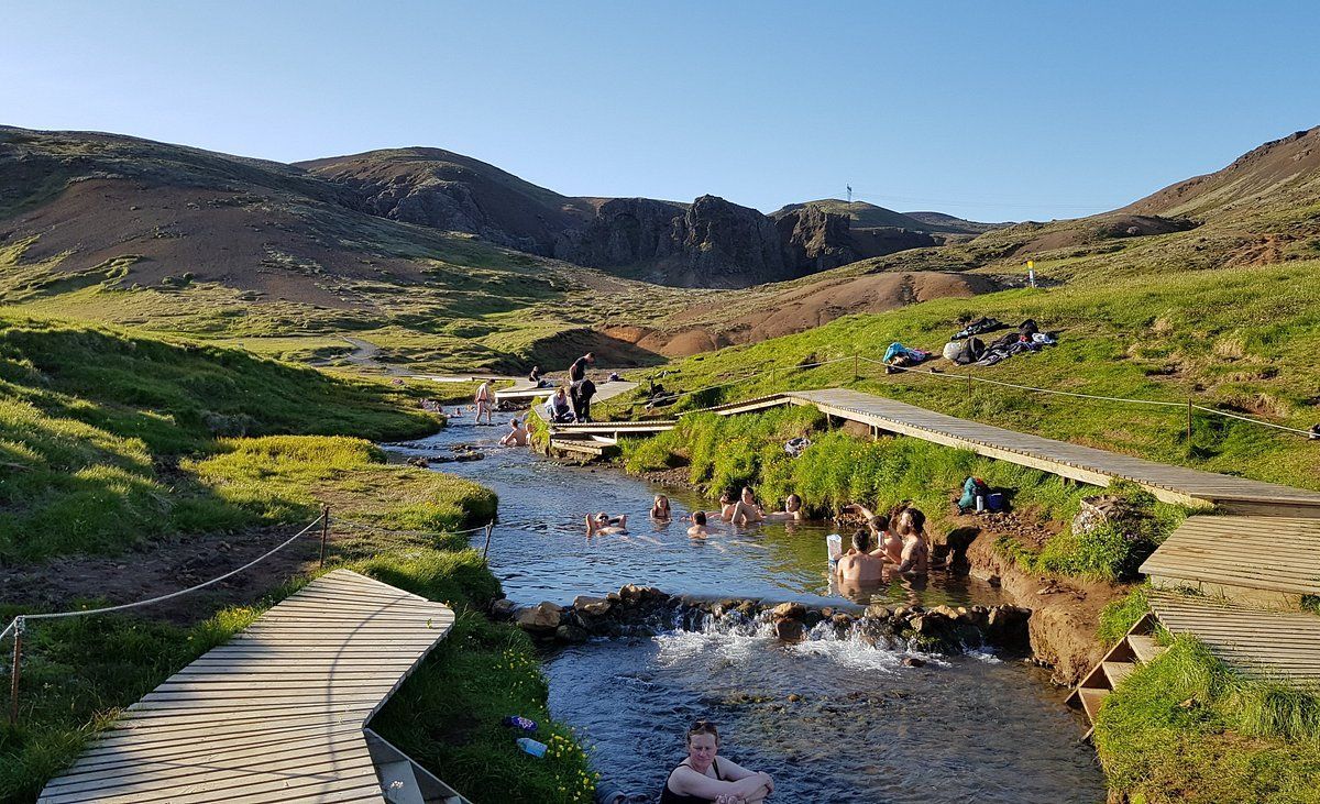 Reykjadalur hiking path with options to bath in the natural hot springs