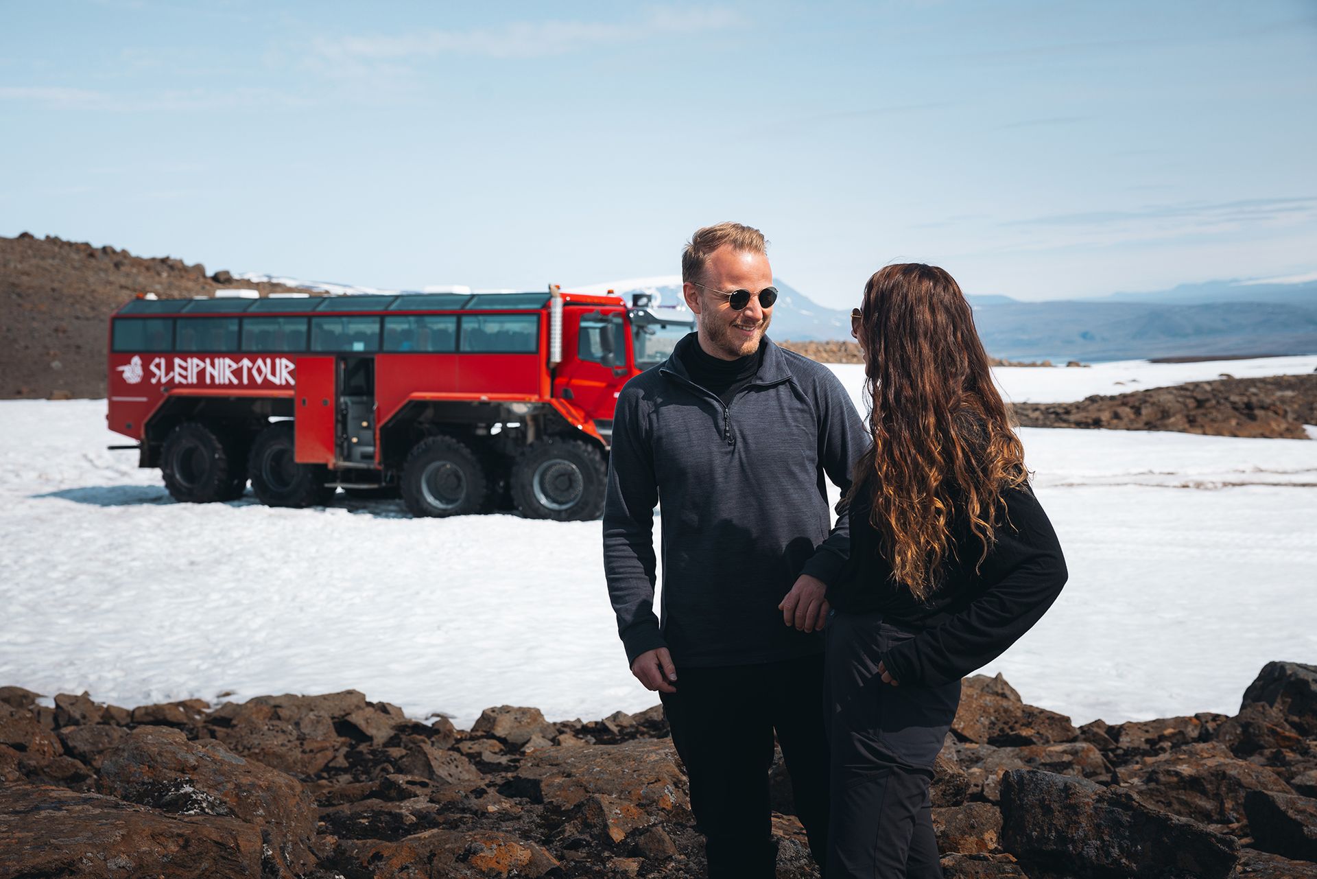 Standing on Langjökull Glacier in the summer sun