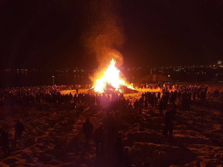 Bonfire on New Year's Eve in Iceland to celebrate the end of the year