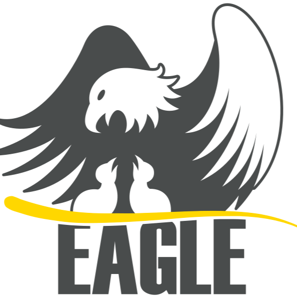 Eagle Charter School school logo with a modern vector art eagle with wings around its children.