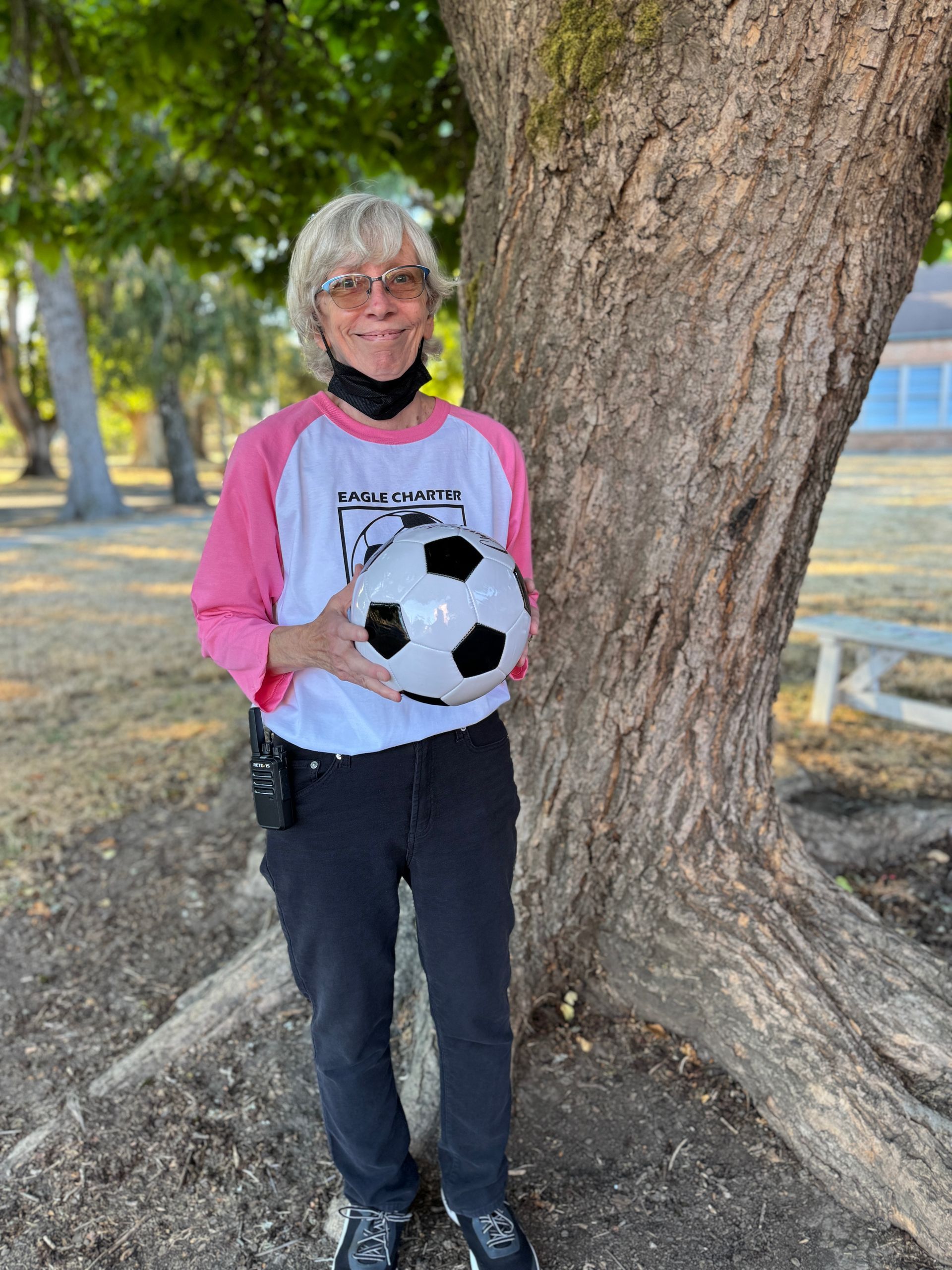 In House Substitute. Holding a soccer ball.