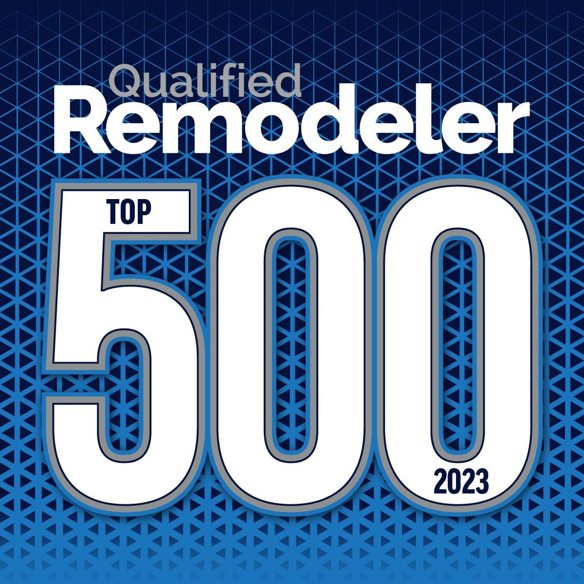 A blue and white sign that says qualified remodeler top 500