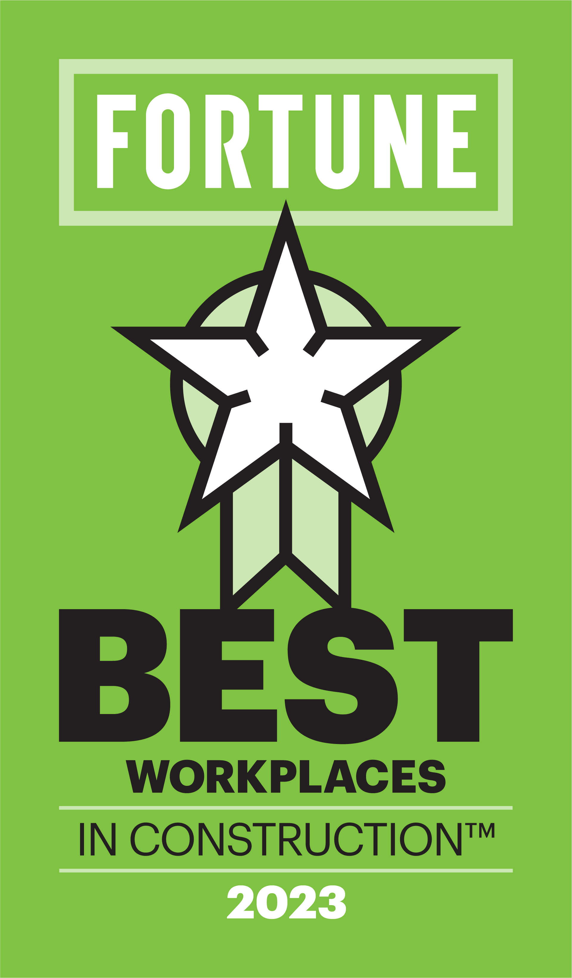 The logo for fortune best workplaces in construction for 2023