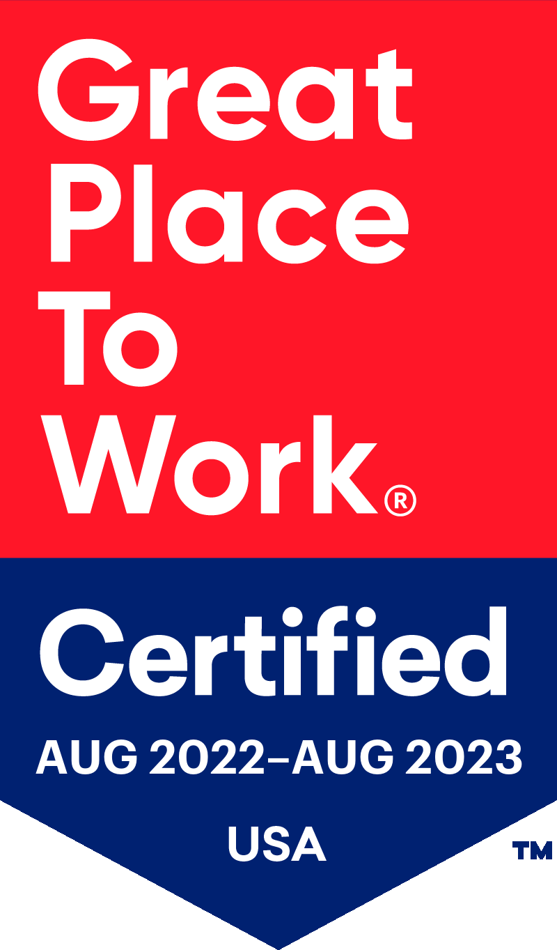 A red and blue sign that says great place to work certified