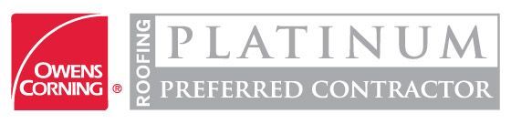 The logo for owens corning roofing is a platinum preferred contractor
