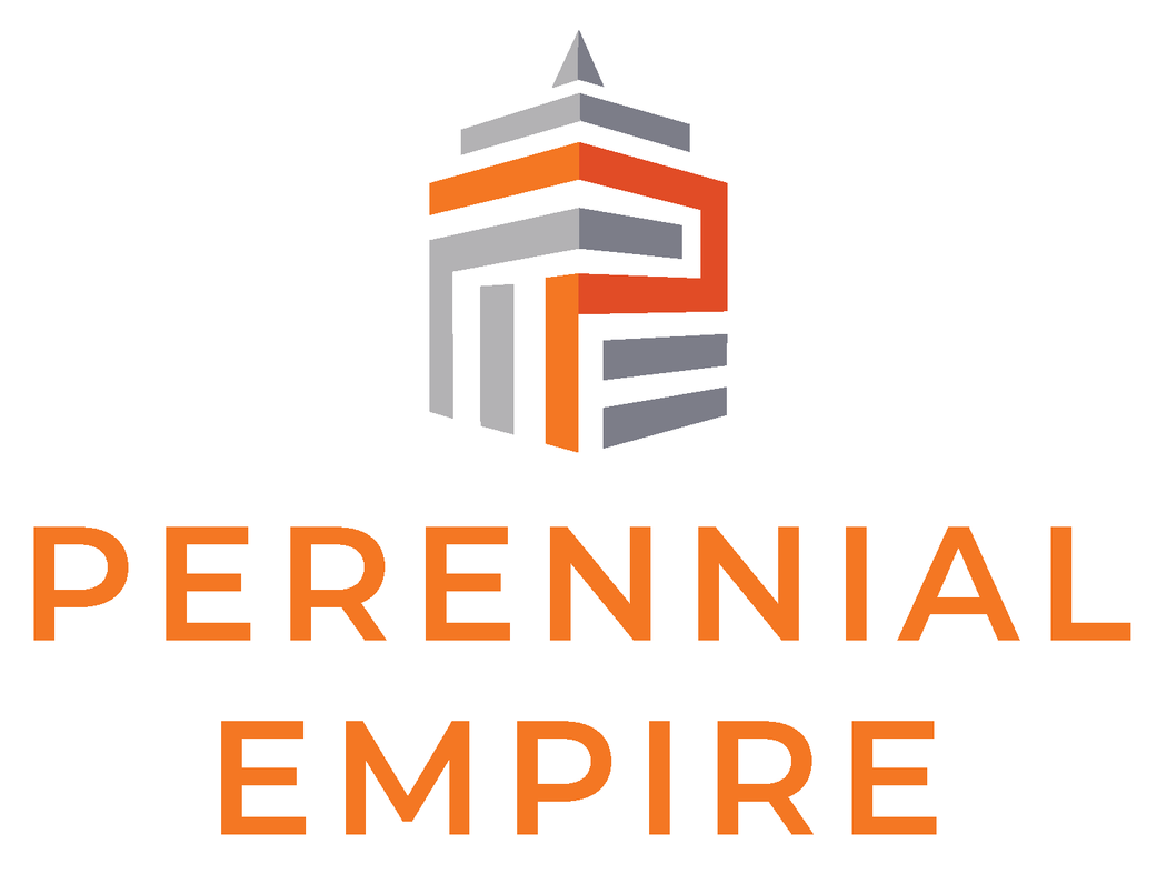 The perennial empire logo is orange and gray on a white background.