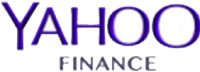 The yahoo finance logo is purple and white on a white background.