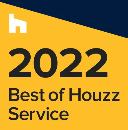 A yellow and blue sign that says `` best of houzz service ''.