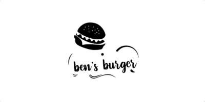 Een zwart-wit logo voor ben's burger met een hamburger op een witte achtergrond.