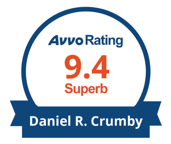 Avvo Rating badge for Daniel R. Crumby with a score of 9.4, labeled
