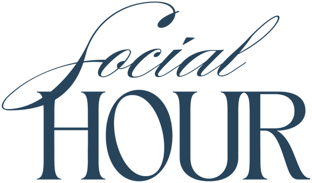 Stylized navy logo reading “social HOUR” on a white background