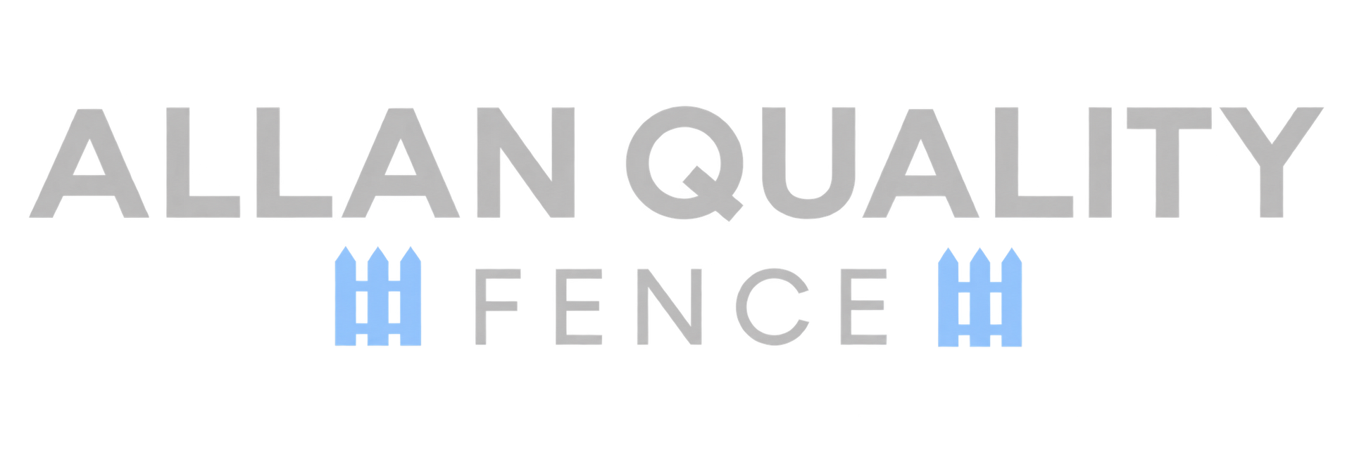Allan Quality Fence logo in gray and light blue with fence icon accents