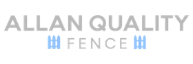 Allan Quality Fence logo in gray and light blue with fence icon accents
