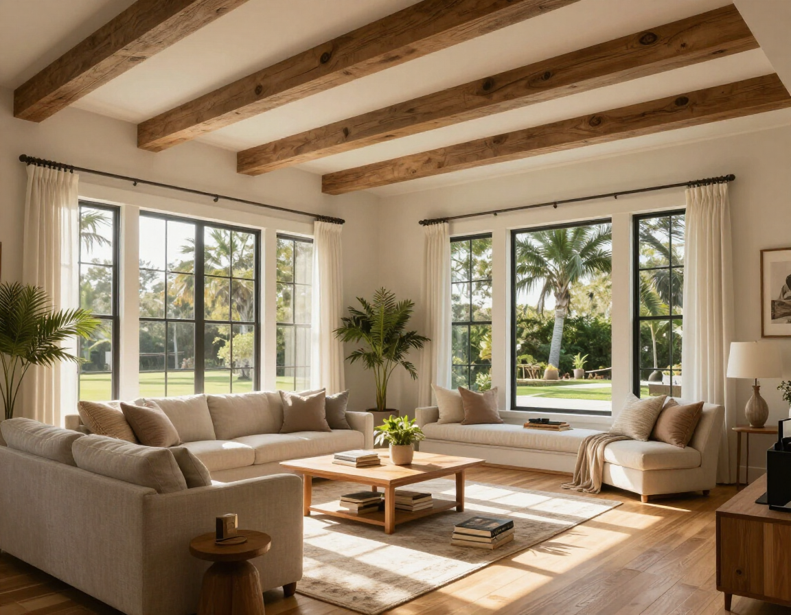 Custom home interior with warm natural light and architectural details