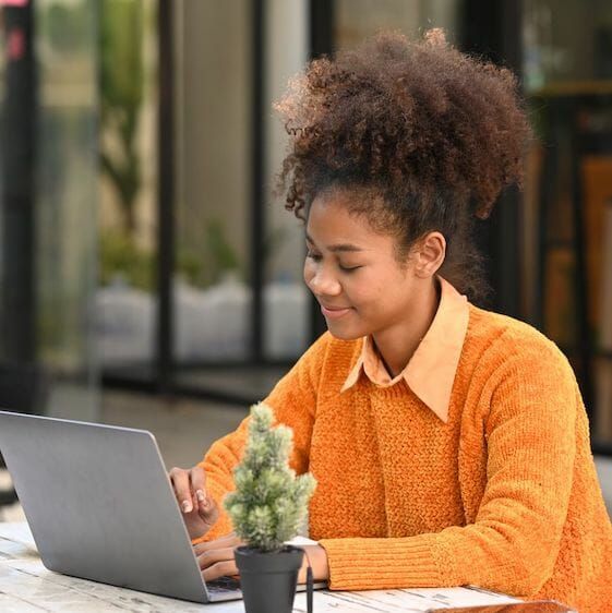 woman watching webinar