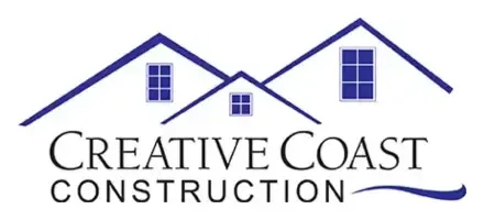 The logo for creative coast construction shows a house with a blue roof.