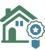 An icon of a house with a star and a shield.