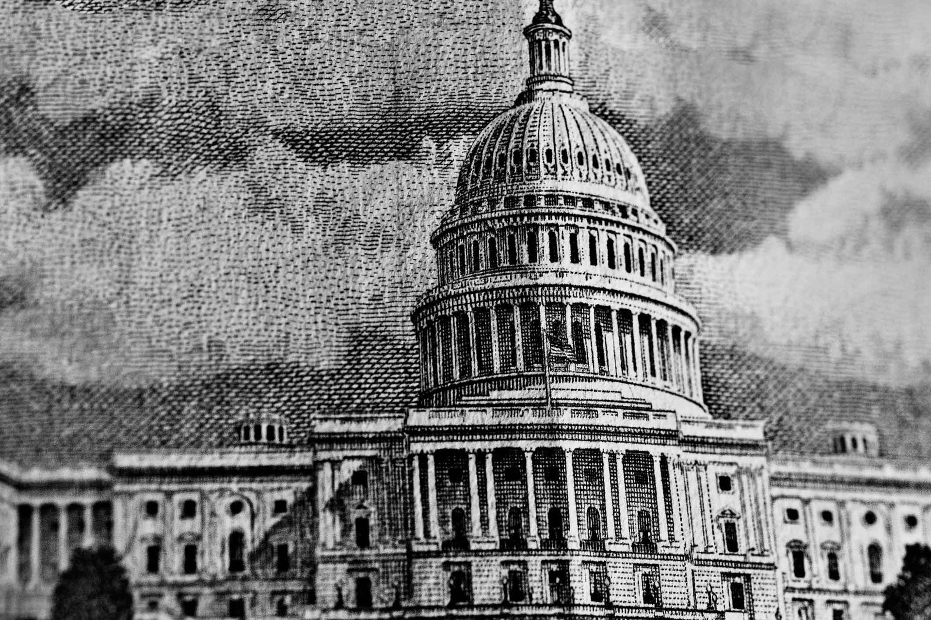 A black and white drawing of the capitol building in Washington D.C. A black and white drawing of the capitol building in Washington D.C.