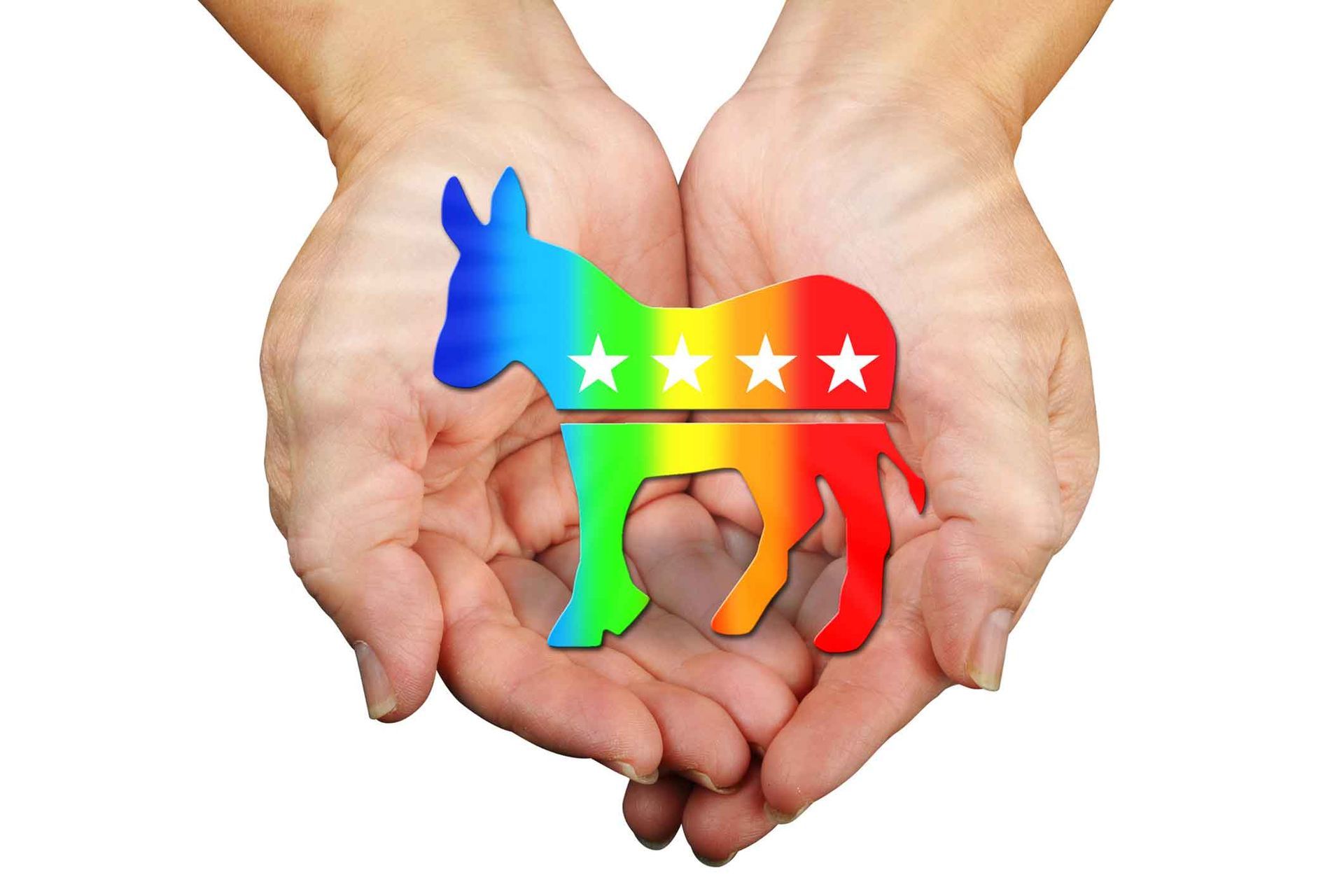 A person is holding a rainbow donkey in their hands A person is holding a rainbow donkey in their hands