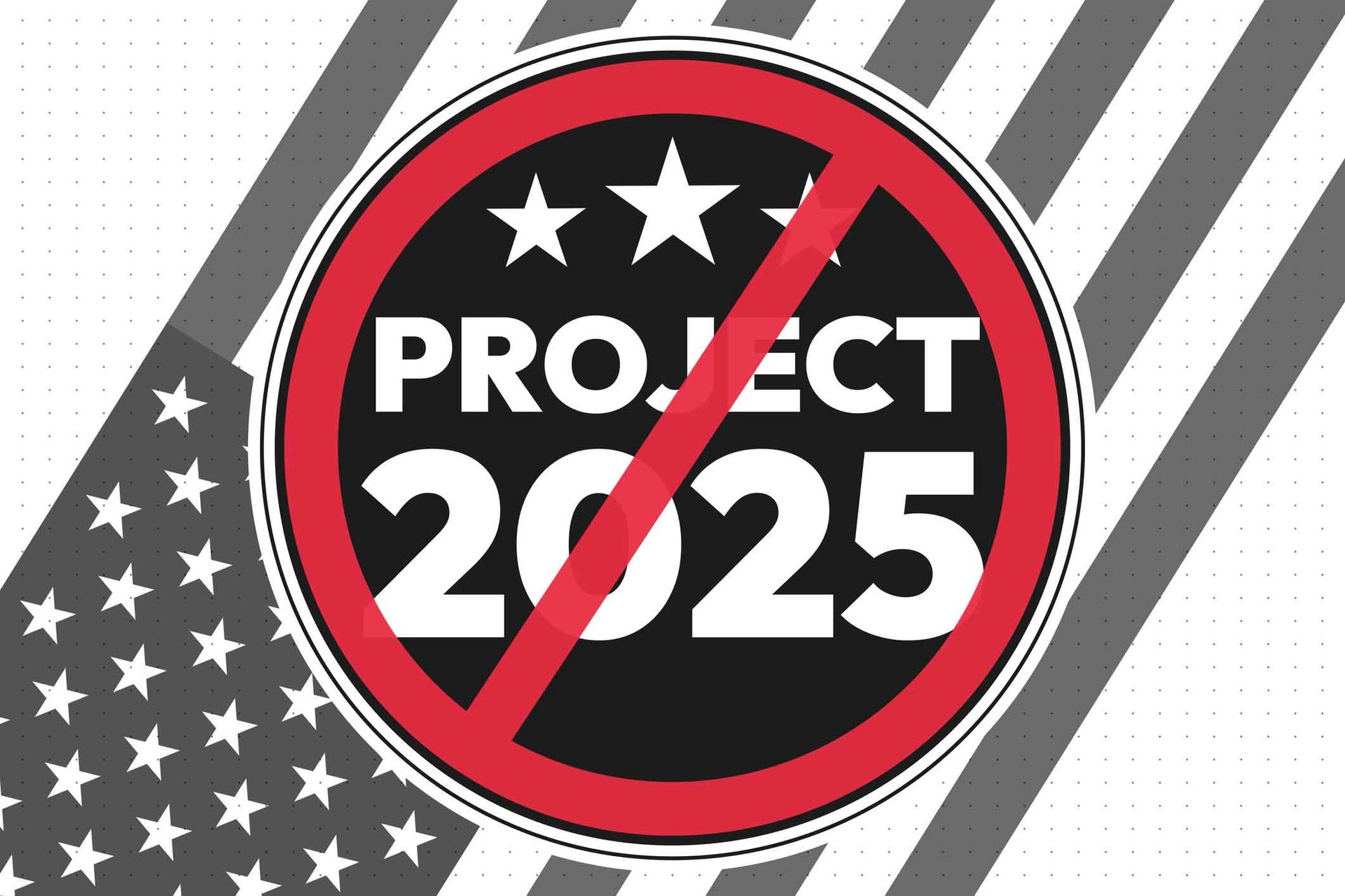 A sign that says project 2025 with an American flag in the background A sign that says project 2025 with an American flag in the background