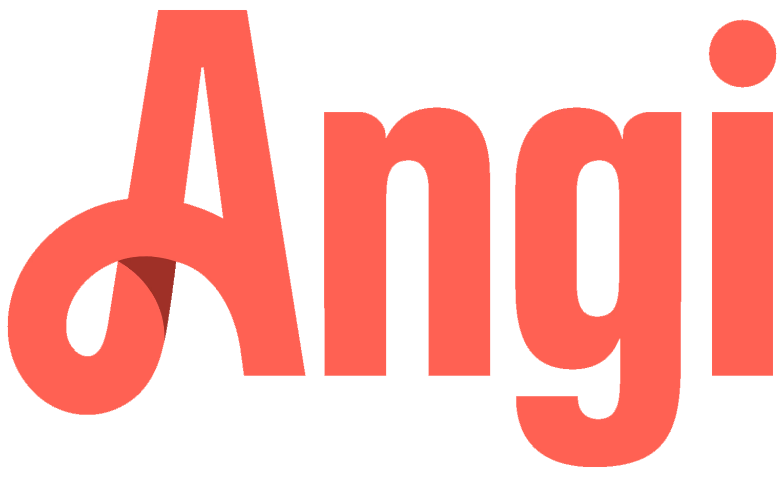 The word angi is written in red letters on a white background.
