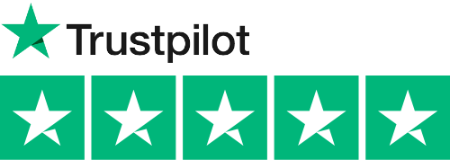 Het Trustpilot-logo met een groene ster en een vijfsterrenbeoordeling.