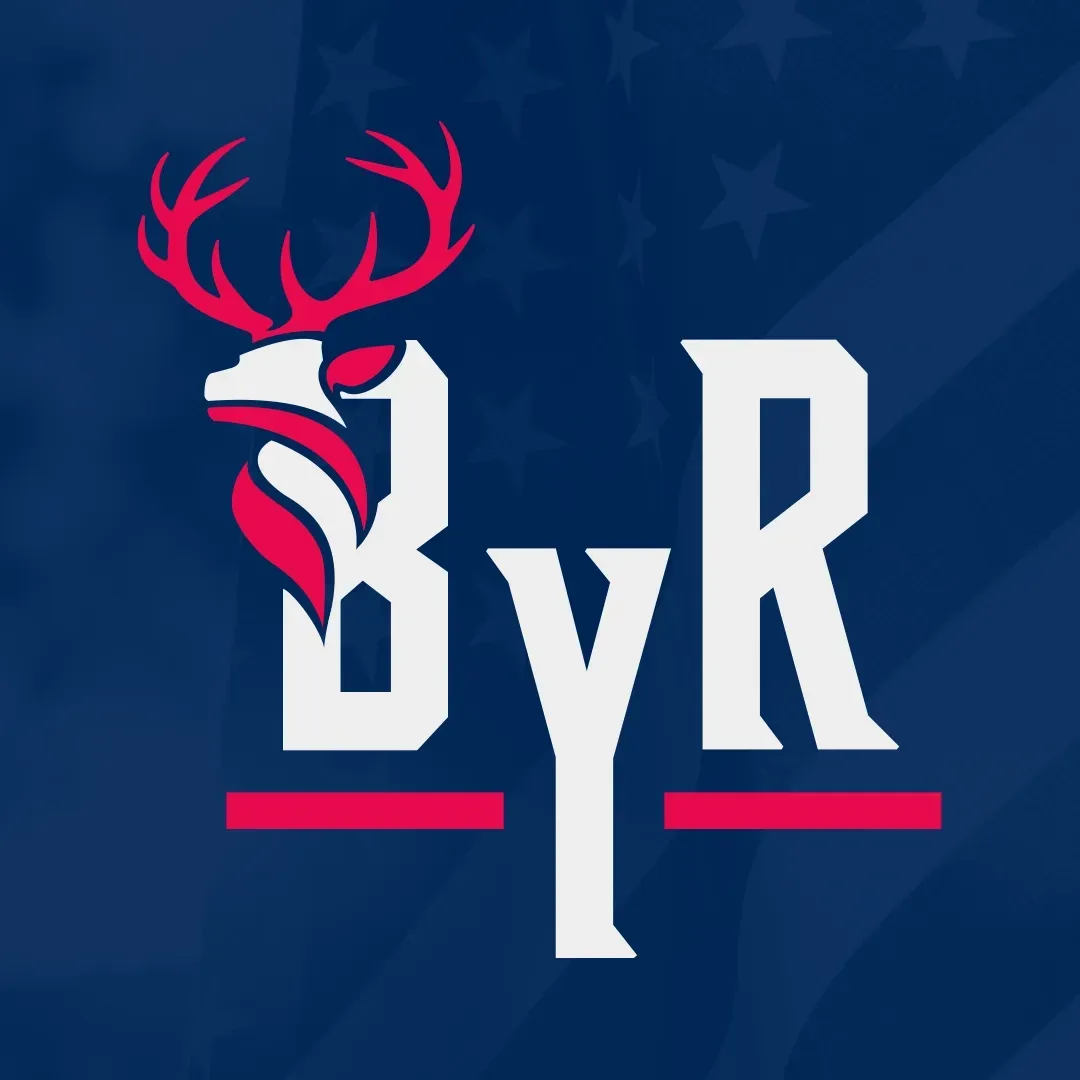 Stylized BYR logo with red deer antlers and white letters on a blue background