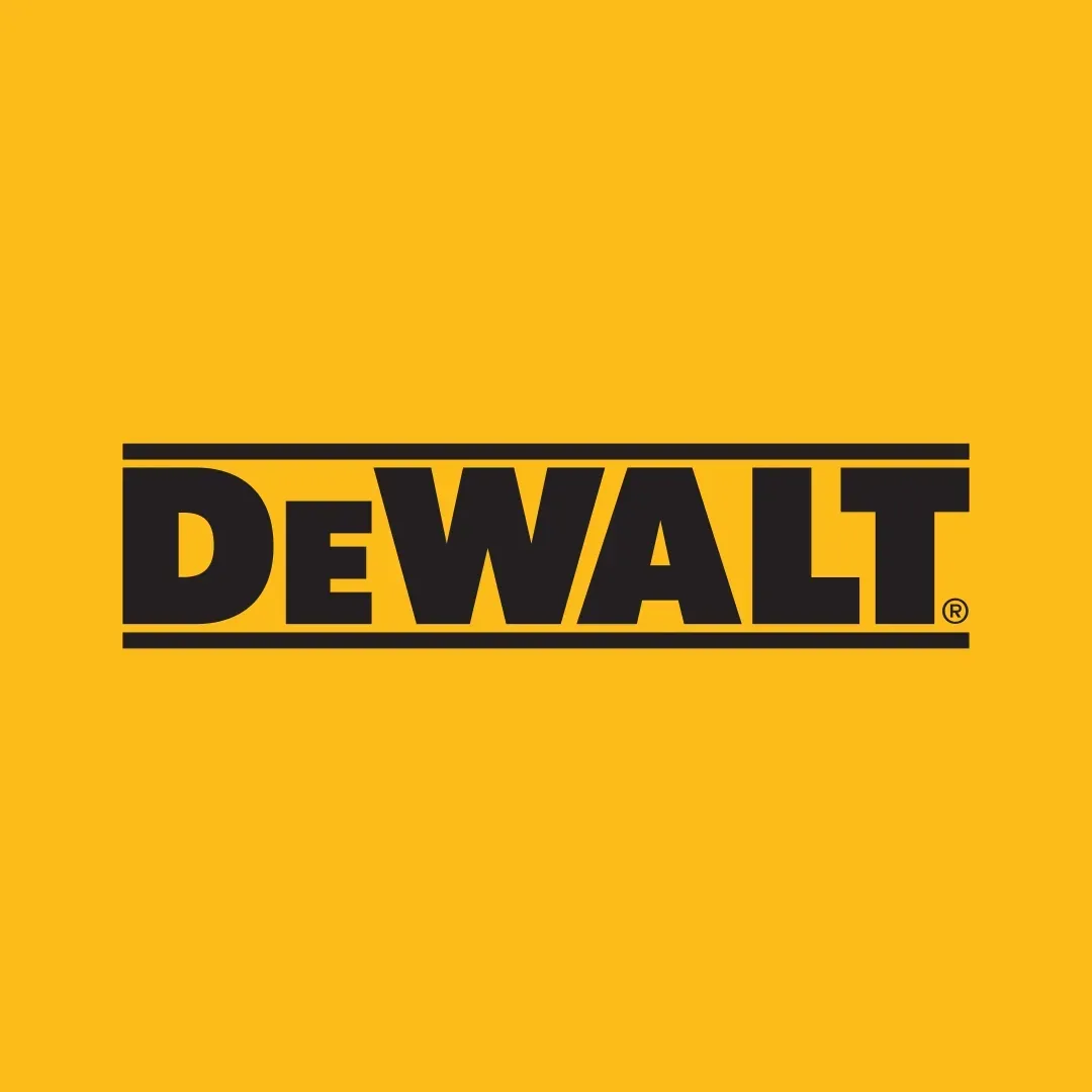 DEWALT logo in black on a yellow background