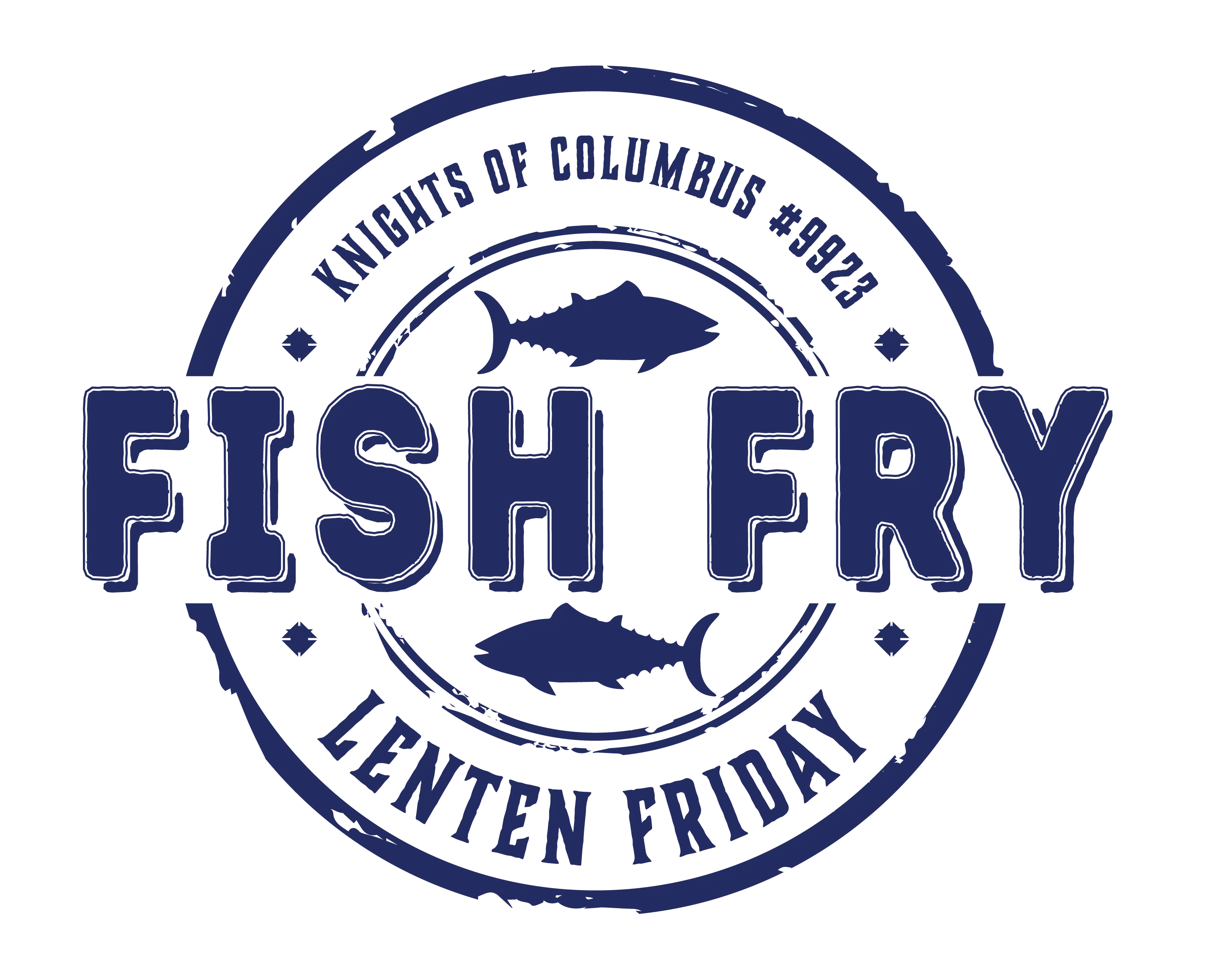 Blue Knights of Columbus “Fish Fry” logo with “Lenten Friday” text and fish icons