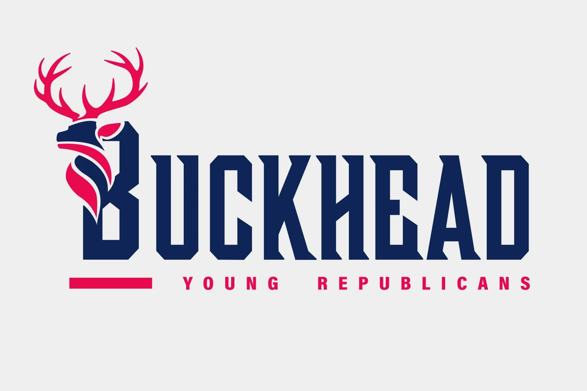Buckhead Young Republicans logo with navy text and red deer antlers on a white background