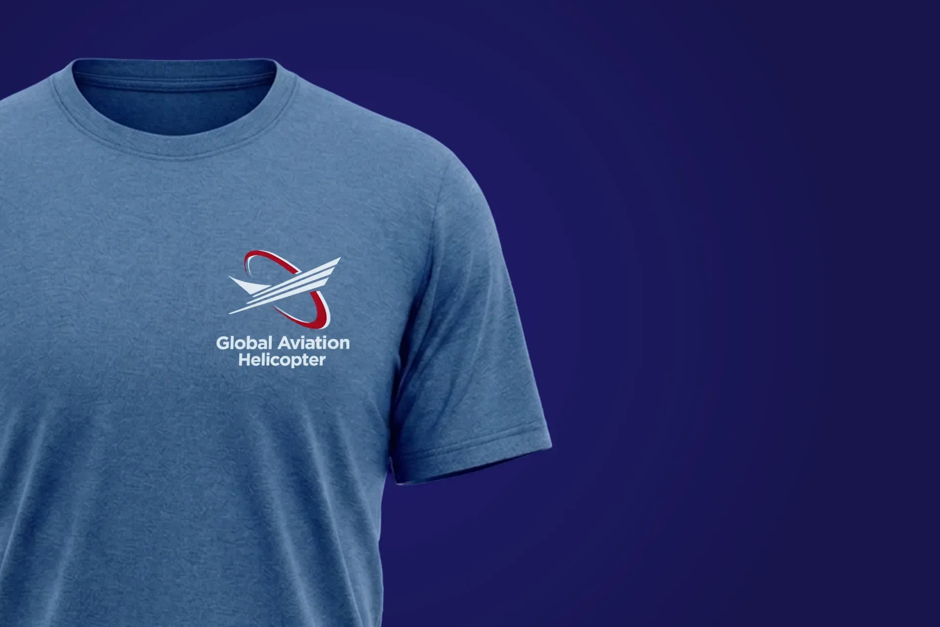 Blue T-shirt with the Global Aviation Ambassadors logo on a dark blue background